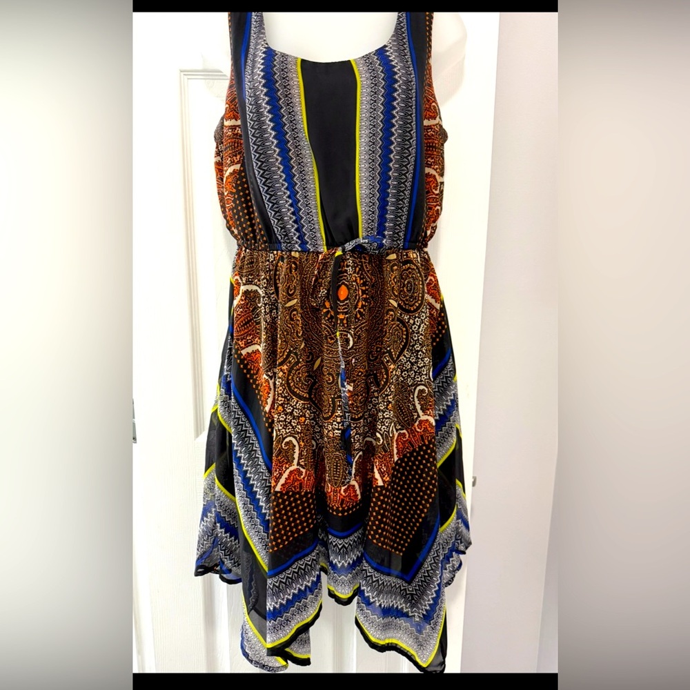 Bohemian Asymmetrical Hemmed Dress with Mixed Patterns